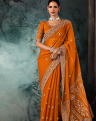 Orange Georgette Designer Saree