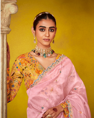 Pink Glass Tissue Party Wear Saree