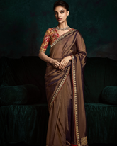 Brown Sequin Work Party Wear Saree