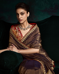 Brown Sequin Work Party Wear Saree