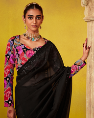 Designer Black Glass Tissue Saree