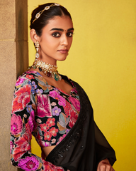 Designer Black Glass Tissue Saree