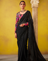 Designer Black Glass Tissue Saree