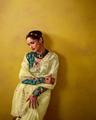 Yellow Glass Tissue Designer Saree