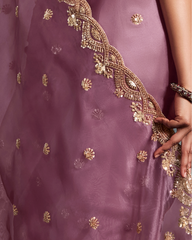 Lavender Pure Ho Tissue Organza Saree