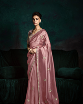 Pink Sequin Work Party Wear Saree