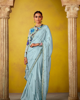 Light Blue Party Wear Glass Tissue Saree