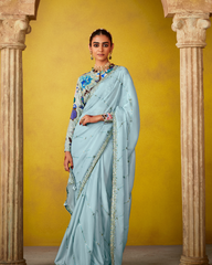 Light Blue Party Wear Glass Tissue Saree
