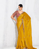 Yellow Glass Tissue Organza Designer Saree