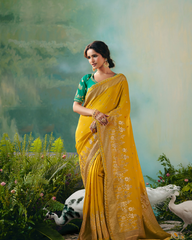 Yellow Premium Dola Viscose Silk Saree
