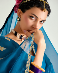 Blue & Purple Organza Tissue Party Wear Saree