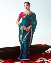 Blue Handwork Embroidery Designer Saree