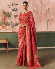 Red Pure Khaddi Georgette Saree