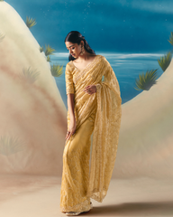 Light Yellow Satin Organza Saree