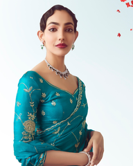 Blue Handwork Embroidery Designer Saree