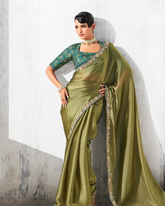 Green Glass Tissue Organza Designer Saree