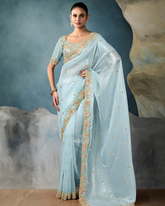 Light Blue Ho & Tissue Designer Saree