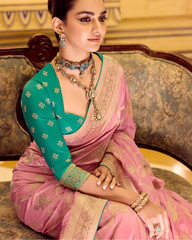 Pink Crepe Silk Party Wear Saree