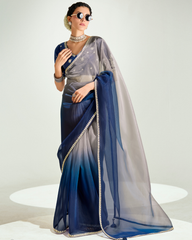 Deep Blue Organza Tissue Designer Saree