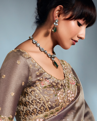 Grey Pure Ho Tissue Organza Saree