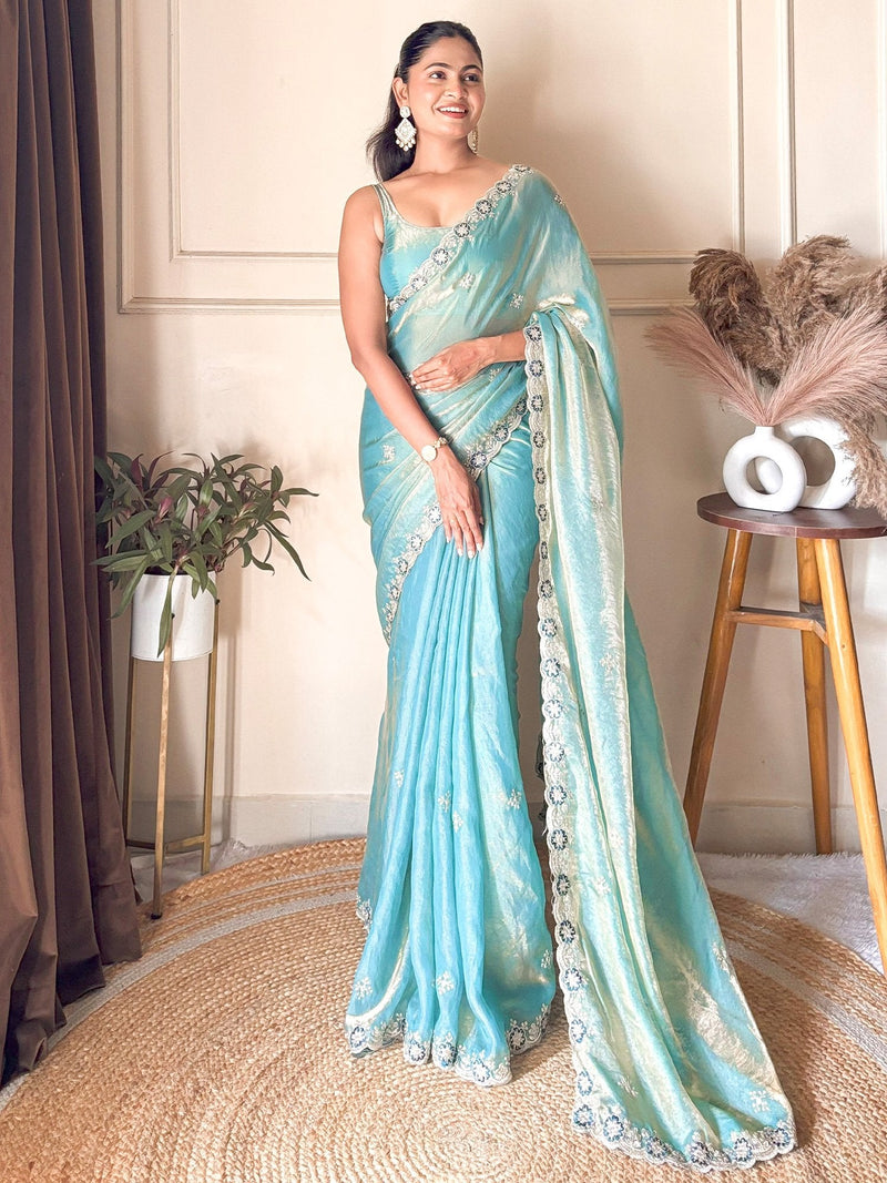 reception wear light blue beautiful saree