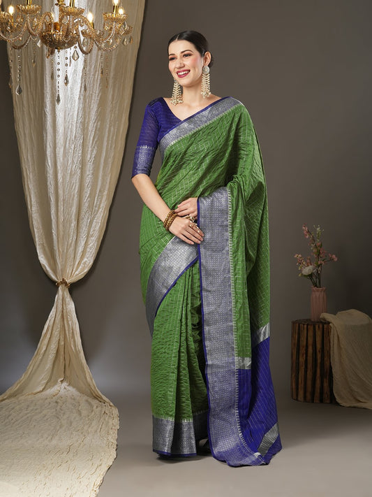 Green Green Taant Aura Silk Woven Saree