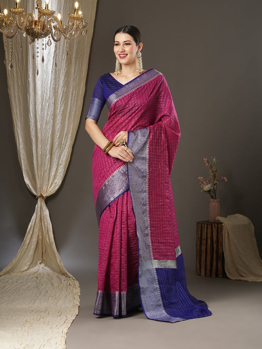 Pink Pink Taant Aura Silk Woven Saree