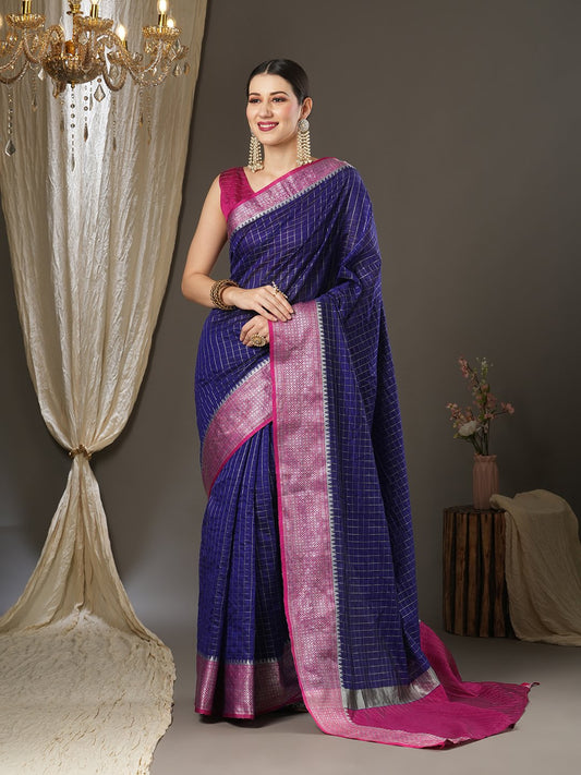 Blue NavyBlue Taant Aura Silk Woven Saree