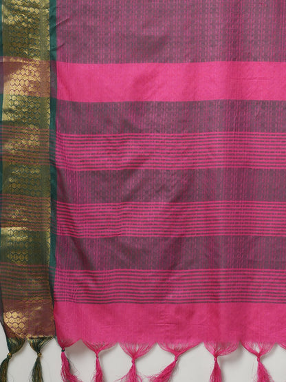 Pink Taant Aura Silk Woven Saree