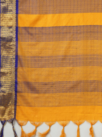 Mustard Taant Aura Silk Woven Saree
