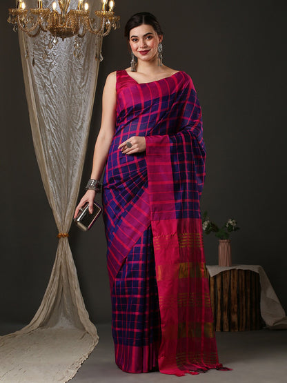 NavyBlue Taant Aura Silk Woven Saree