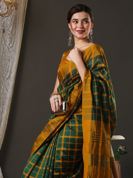 Green Green Taant Aura Silk Woven Saree
