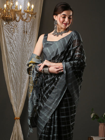Black Black Taant Aura Silk Woven Saree