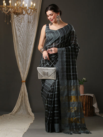 Black Taant Aura Silk Woven Saree