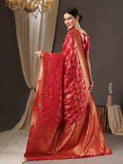 Opulent Pink Banarasi Silk Saree - The Dori Store