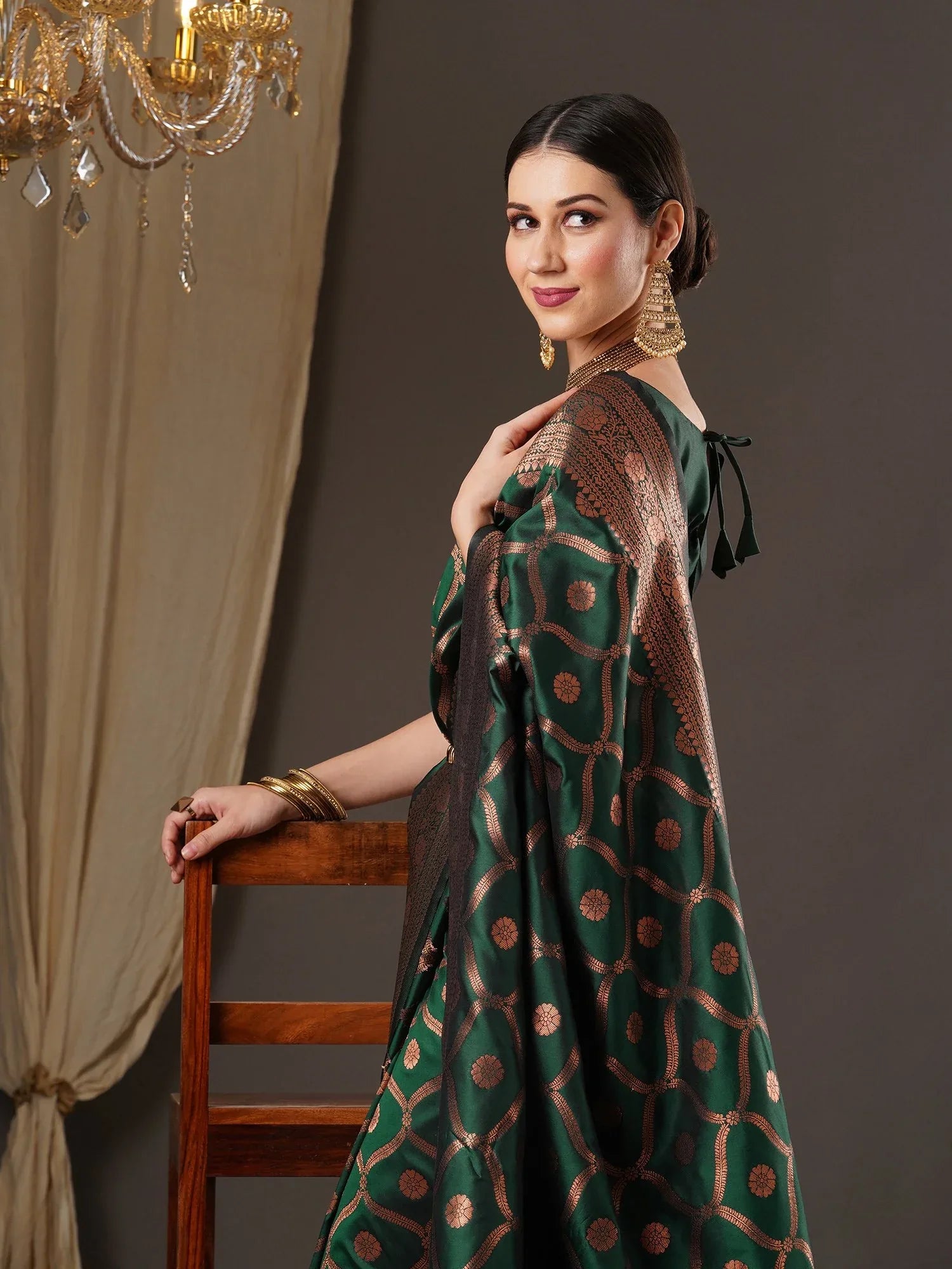 Hunter Green Kanjeevaram Silk Saree - The Dori Store