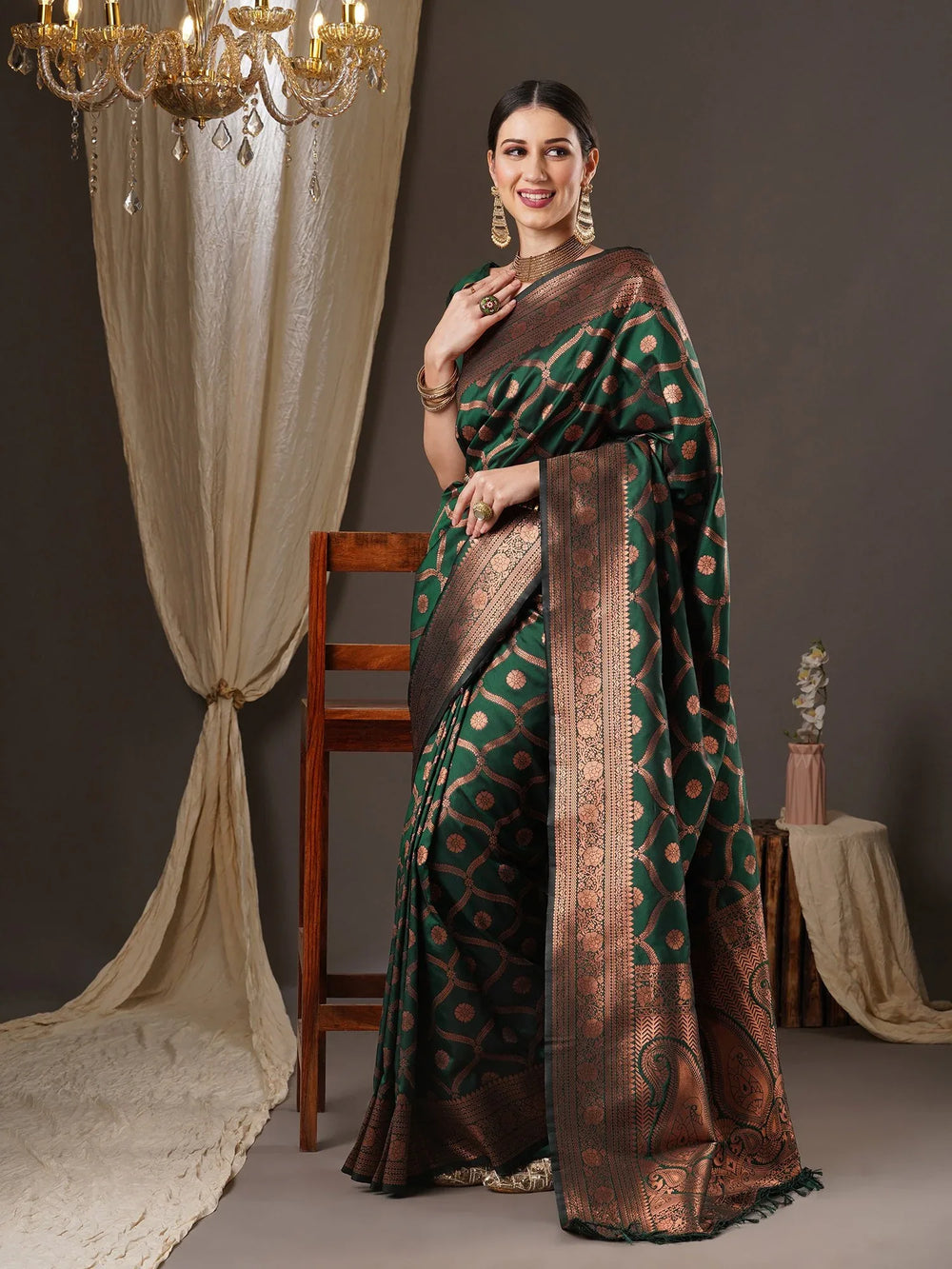 Hunter Green Kanjeevaram Silk Saree - The Dori Store