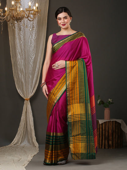Pink Taant Aura Silk Woven Saree