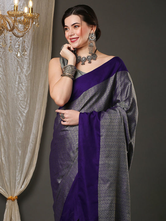 Grey Grey Taant Aura Silk Woven Saree