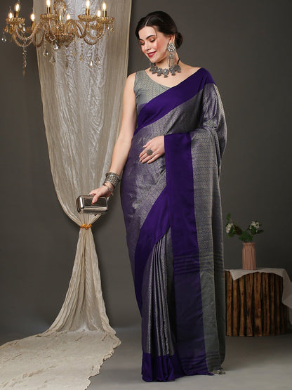 Grey Taant Aura Silk Woven Saree
