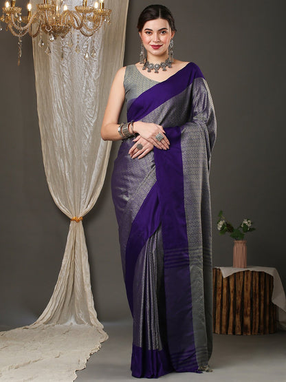 Grey Taant Aura Silk Woven Saree