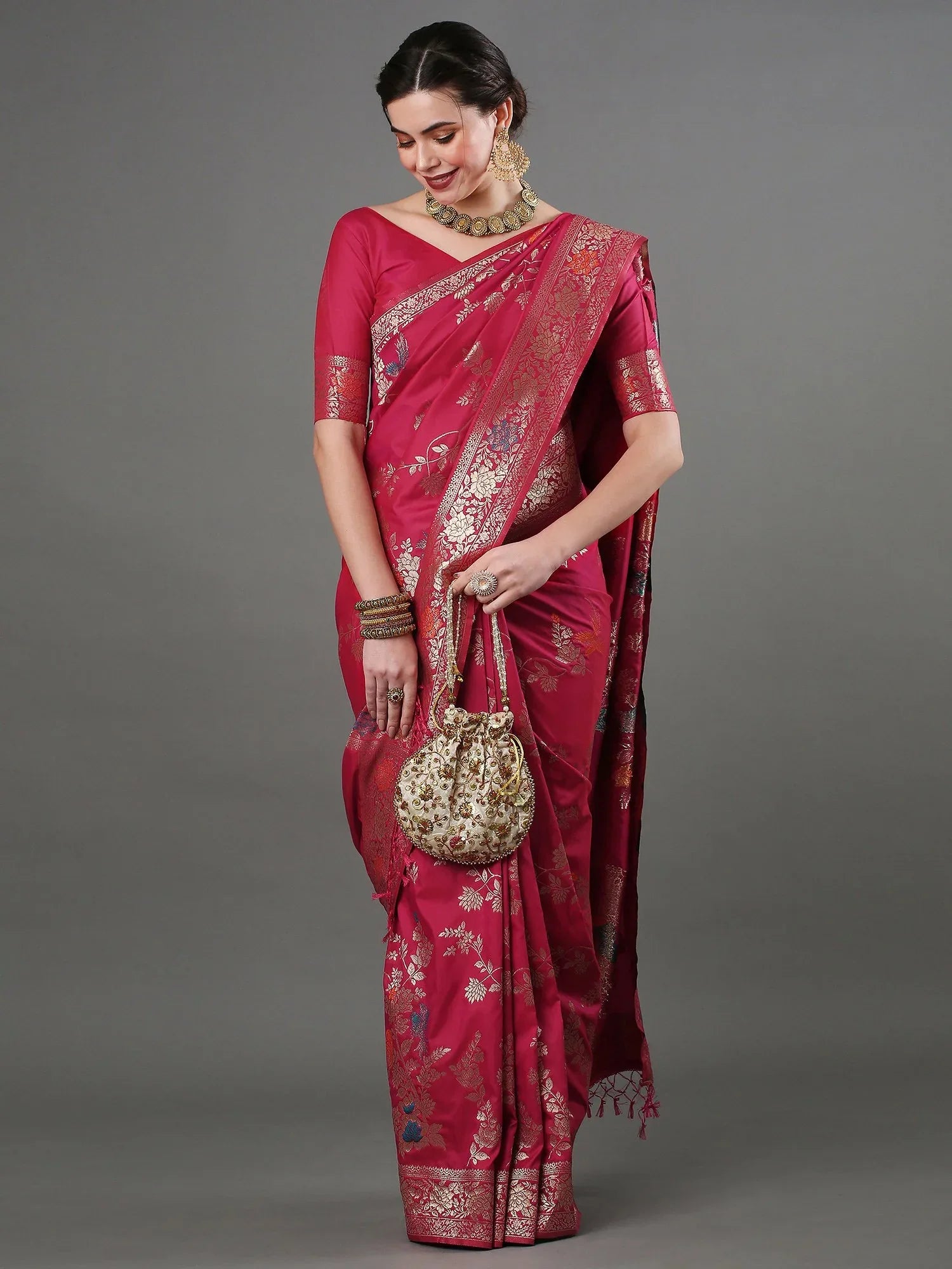 Heritage Pink Banarasi Silk Saree - The Dori Store