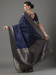 Ethnic Navy Blue Festive Silk Saree - The Dori Store