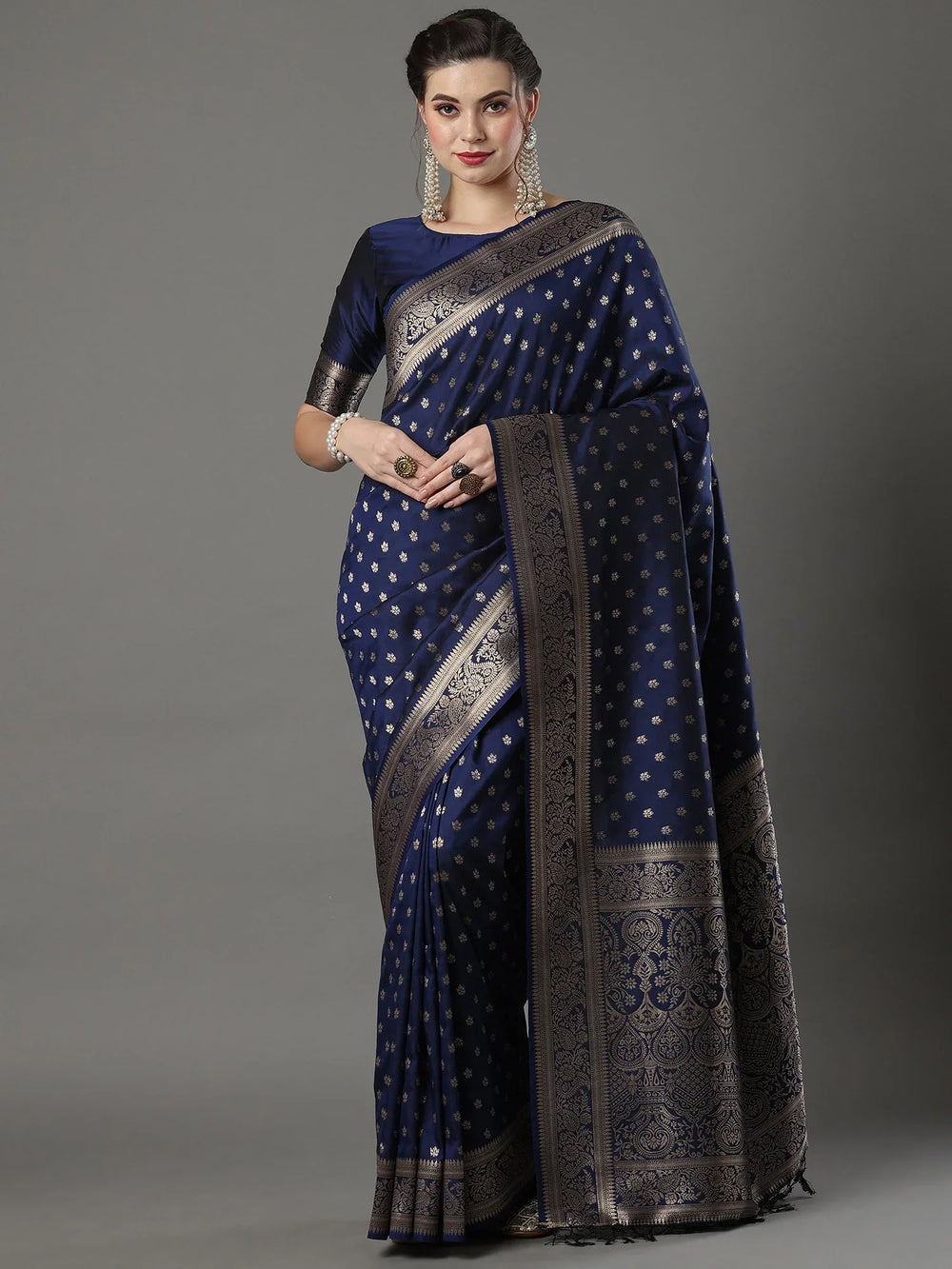 Ethnic Navy Blue Festive Silk Saree - The Dori Store