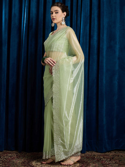 Light Party Wear Net Embroidered Saree
