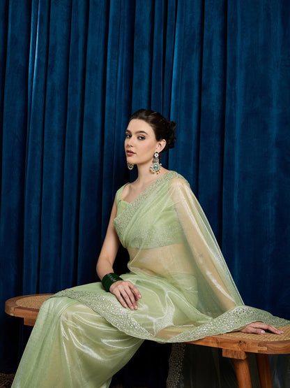 Light Party Wear Net Embroidered Saree