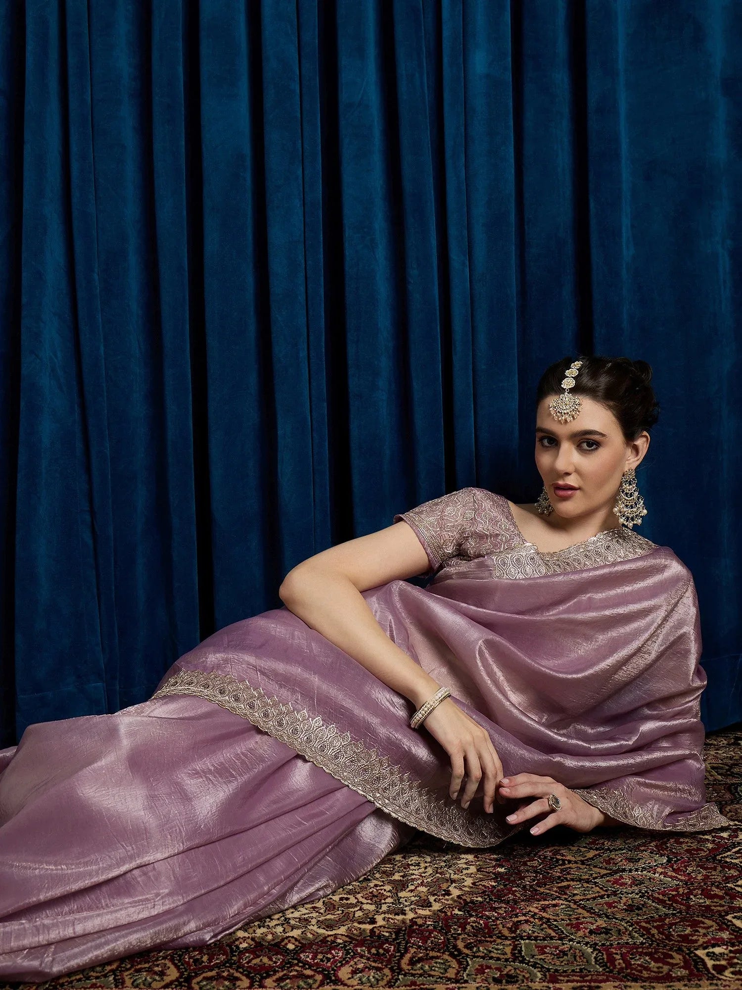 Lavendar Party Wear Paper Silk Embroidered Saree