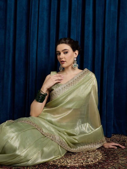 Light Party Wear Paper Silk Embroidered Saree