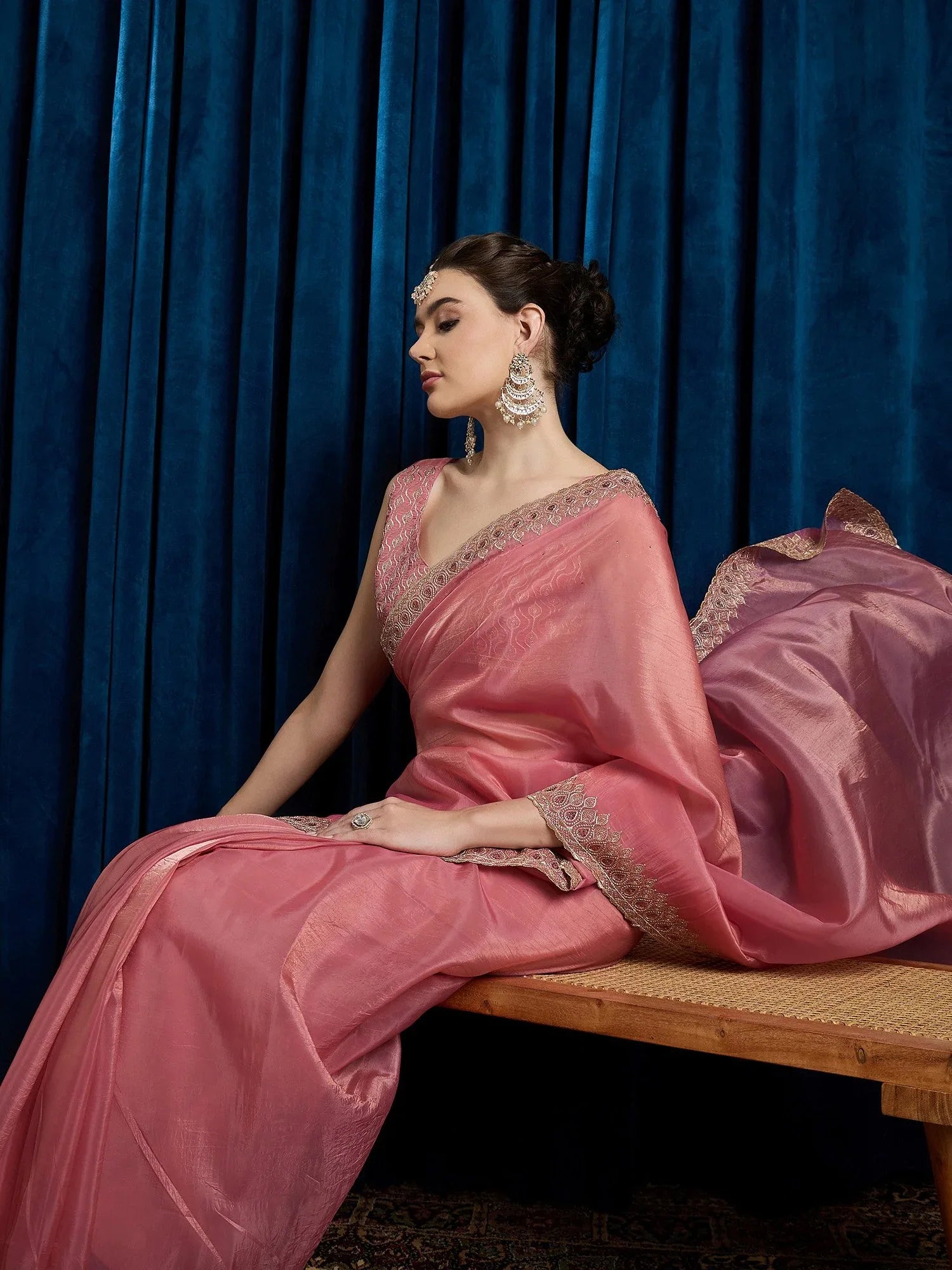 Pink Party Wear Paper Silk Embroidered Saree