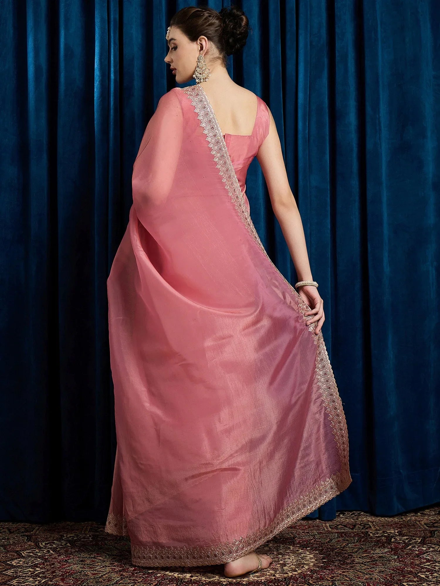 Pink Party Wear Paper Silk Embroidered Saree